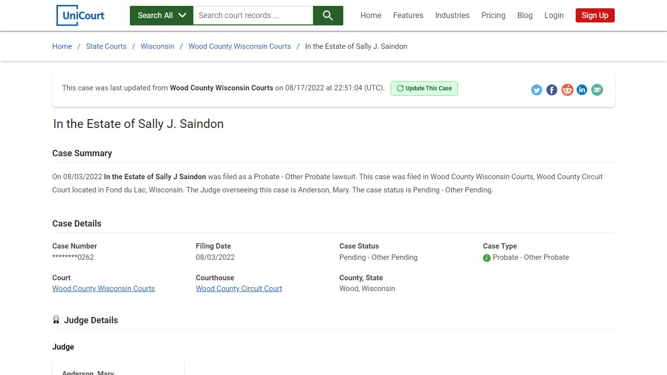 In the Estate of Sally J Saindon | Court Records - UniCourt